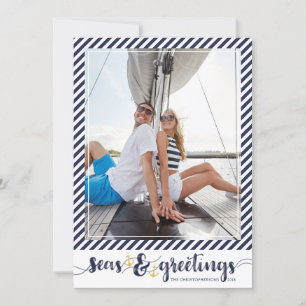 Cartes Pour Fêtes Annuelles Joyeuses Fêtes nautiques Ancres Gold Stripes