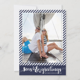 Cartes Pour Fêtes Annuelles Joyeuses Fêtes nautiques   Ancres Navy Stripes