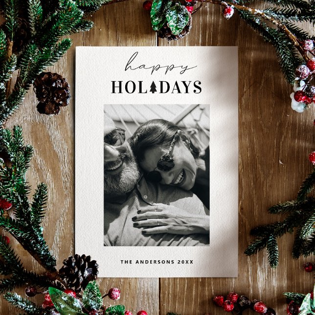Cartes Pour Fêtes Annuelles Joyeuses fêtes | Nettoyer la photo de Noël minimal (Créateur téléchargé)