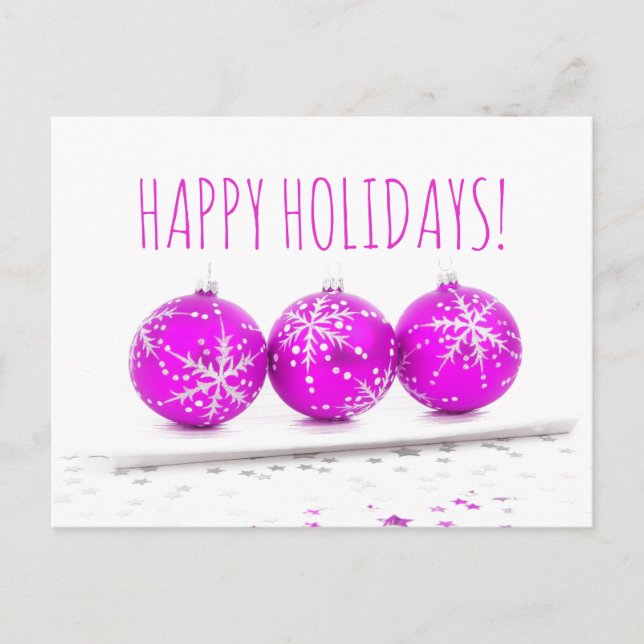 Cartes Pour Fêtes Annuelles Joyeuses fêtes Noël Baubles étoile rose blanc (Devant)