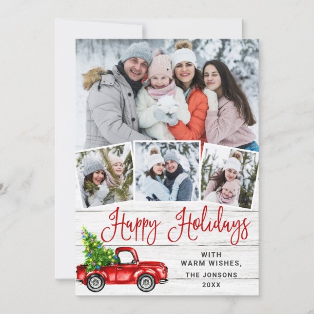 Cartes Pour Fêtes Annuelles Joyeuses fêtes Noël Camion de ferme rouge 4 Photo (Devant)
