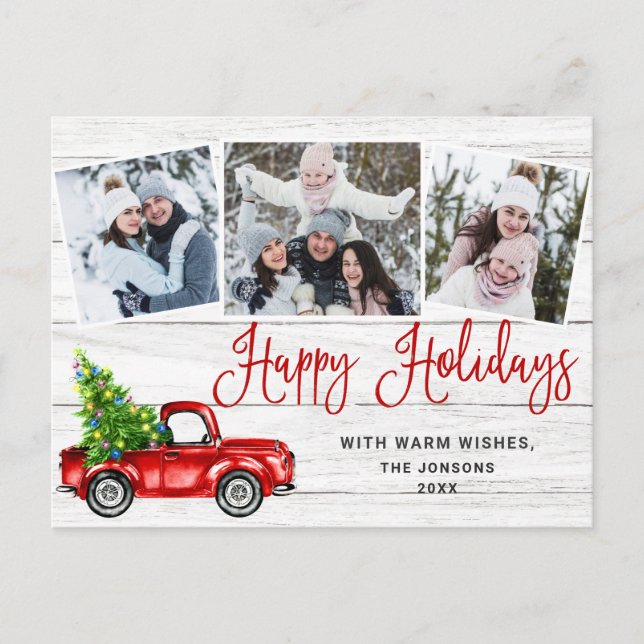 Cartes Pour Fêtes Annuelles Joyeuses fêtes Noël Camion rouge Rustique PHOTO (Devant)