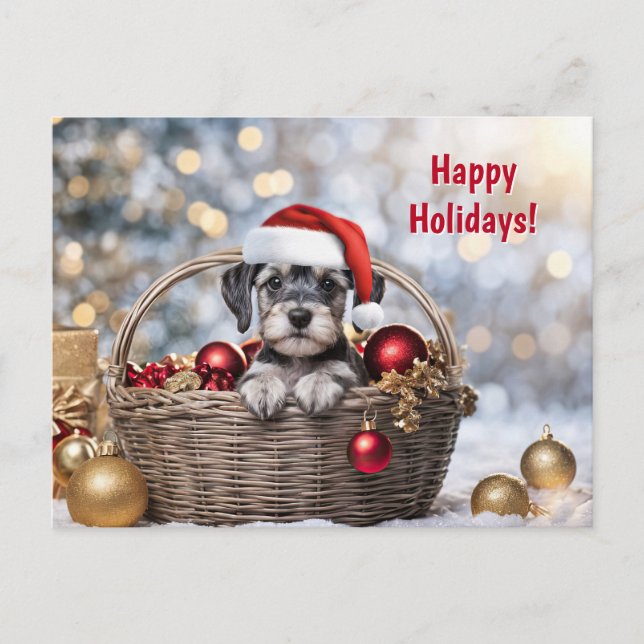 Cartes Pour Fêtes Annuelles Joyeuses fêtes Noël mignonne Schnauzer chiot (Devant)