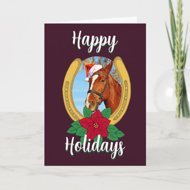 Cartes Pour Fêtes Annuelles Joyeuses fêtes Noël Poinsettia Horseshoe (Devant)