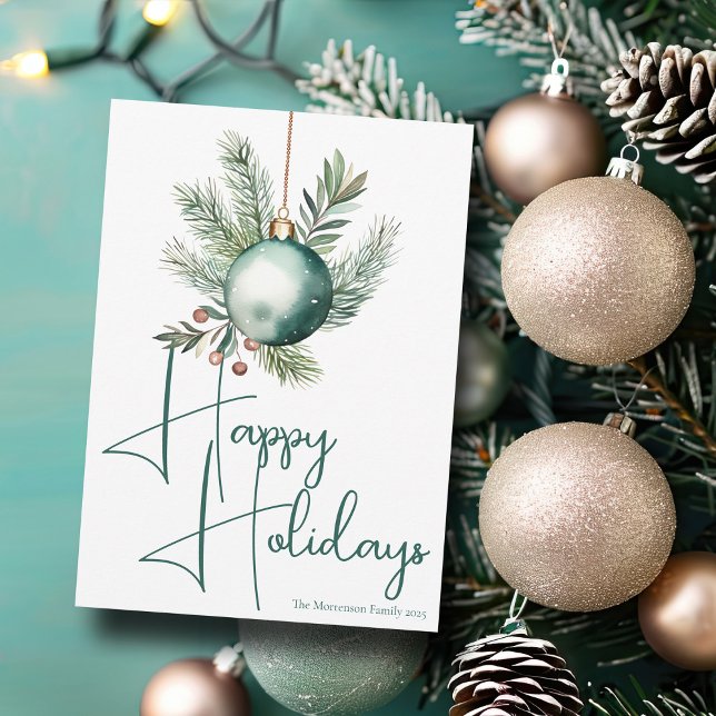 Cartes Pour Fêtes Annuelles Joyeuses Fêtes Ornement Tendance Vert Aquarelle (Créateur téléchargé)