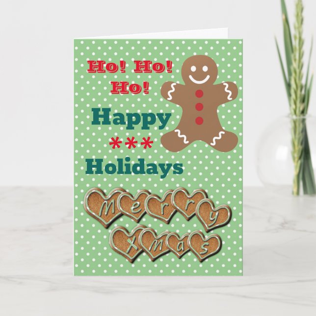 Cartes Pour Fêtes Annuelles "Joyeuses fêtes" Pain d'épices et Pote verte (Devant)
