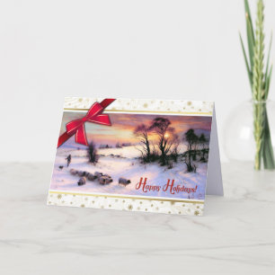 Cartes Pour Fêtes Annuelles Joyeuses fêtes. Peinture vintage des scènes d'hive