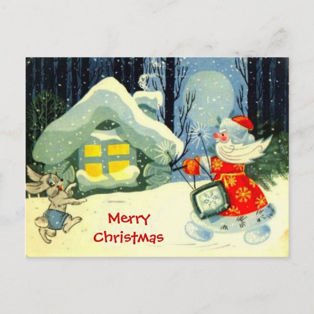 Cartes Pour Fêtes Annuelles Joyeuses Fêtes, Père Noël au travail (Devant)