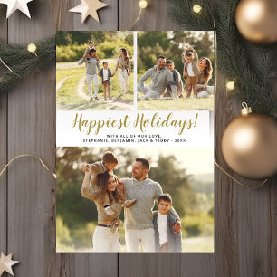 Cartes Pour Fêtes Annuelles Joyeuses Fêtes Photo Collage Gold Stripe Noël