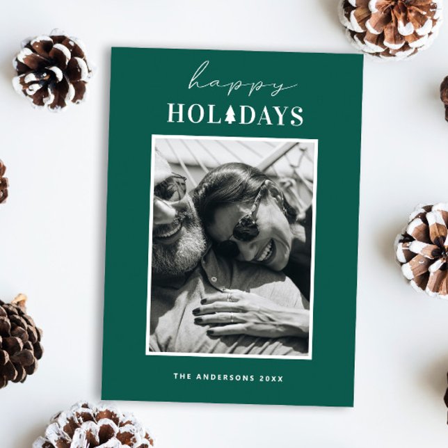 Cartes Pour Fêtes Annuelles Joyeuses fêtes | Photo de Noël verte moderne (Créateur téléchargé)