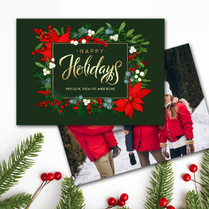 Cartes Pour Fêtes Annuelles Joyeuses fêtes. Photo Poinsettia Frame tirée à la 