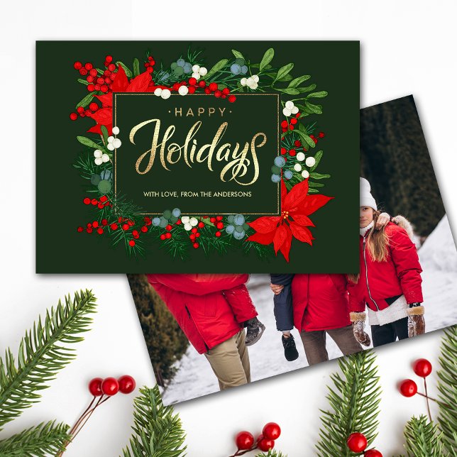 Cartes Pour Fêtes Annuelles Joyeuses fêtes. Photo Poinsettia Frame tirée à la  (Créateur téléchargé)