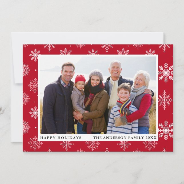 Cartes Pour Fêtes Annuelles Joyeuses fêtes Photo Snowflakes Rouge (Devant)