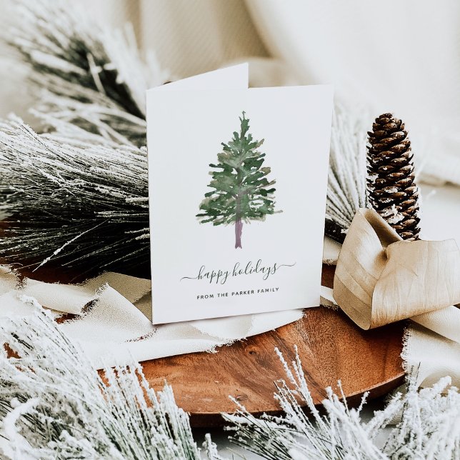 Cartes Pour Fêtes Annuelles Joyeuses fêtes| Pin simple (A simple and elegant Christmas card featuring a green pine tree)