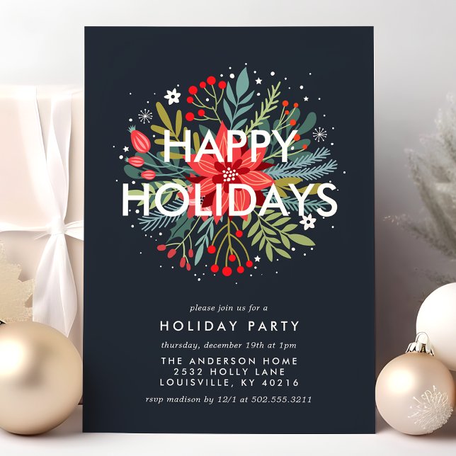 Cartes Pour Fêtes Annuelles Joyeuses fêtes Poinsettia Bouquet Fête de Noël (Créateur téléchargé)
