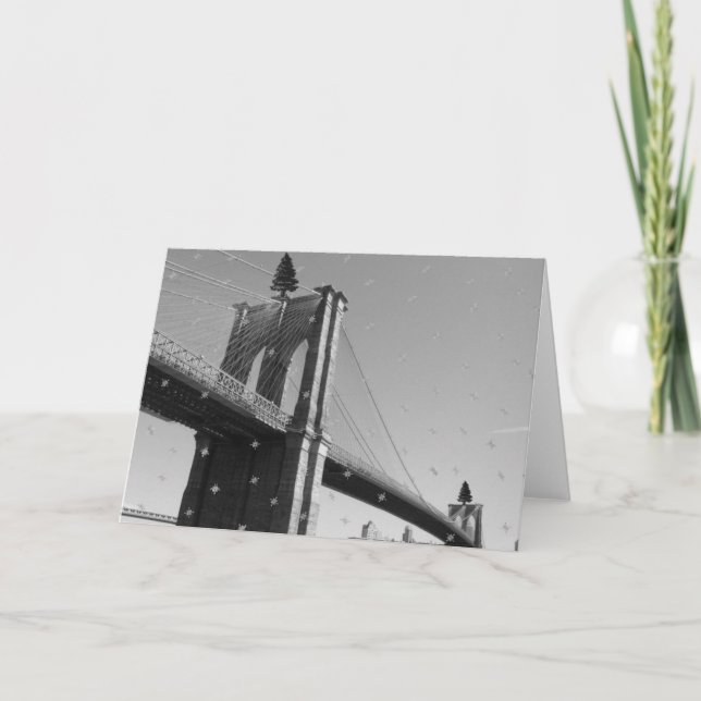 Cartes Pour Fêtes Annuelles Joyeuses Fêtes - pont et neige/arbres de Brooklyn (Devant)