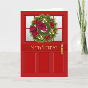 Cartes Pour Fêtes Annuelles Joyeuses fêtes, Porte Rouge/Couronne