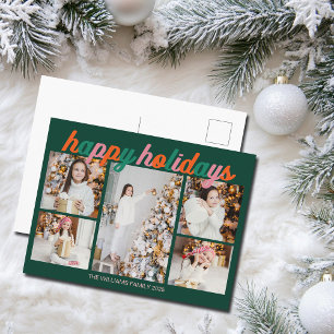Cartes Pour Fêtes Annuelles Joyeuses Fêtes Rétro Mignon Colage Photo Vert