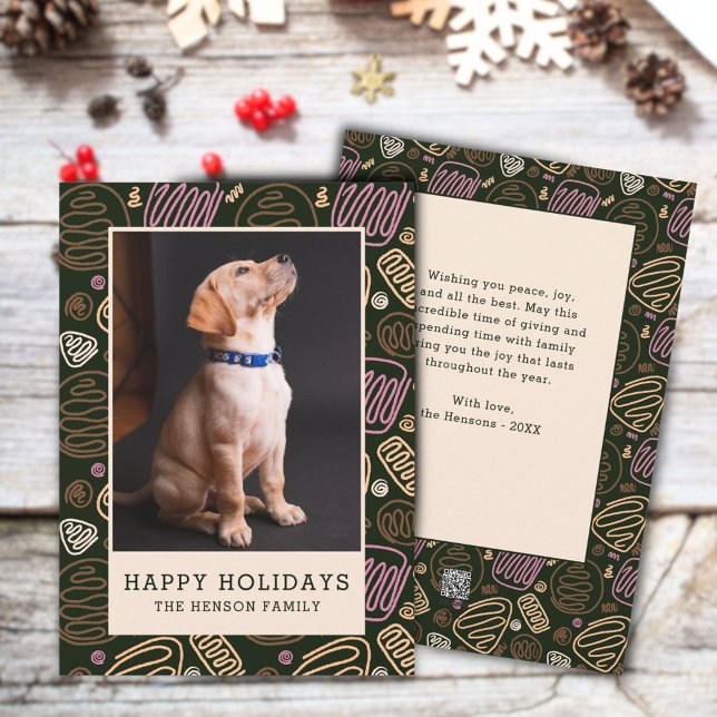 Cartes Pour Fêtes Annuelles Joyeuses fêtes rose noir une ligne Chien photo (Créateur téléchargé)