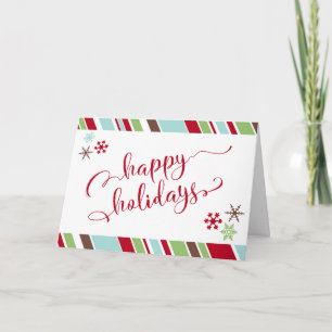 Cartes Pour Fêtes Annuelles Joyeuses Fêtes Rouges, Flocons et Rayures Diagonal