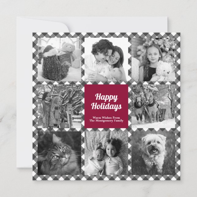 Cartes Pour Fêtes Annuelles Joyeuses fêtes Rustique noir blanc photo Collage (Devant)