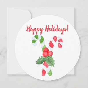 Cartes Pour Fêtes Annuelles Joyeuses fêtes !   Sucre de canne aquarelle Noël