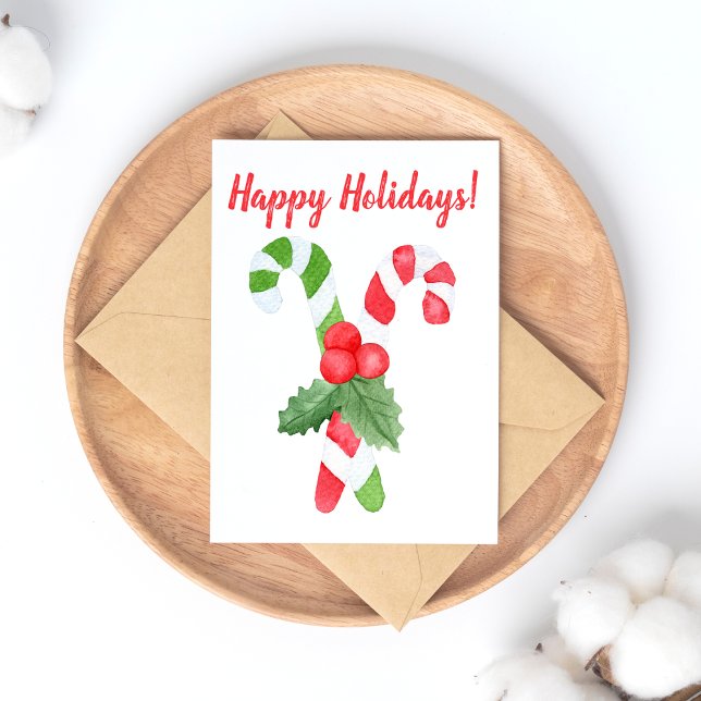 Cartes Pour Fêtes Annuelles Joyeuses fêtes | Sucre de canne aquarelle Noël (Créateur téléchargé)