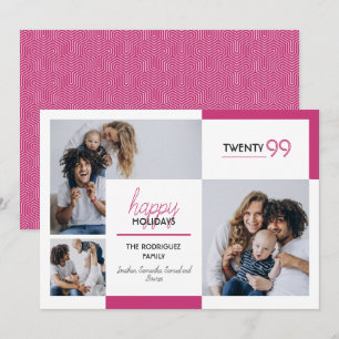 Cartes Pour Fêtes Annuelles Joyeuses Fêtes Trois-Photos Rose Chaud