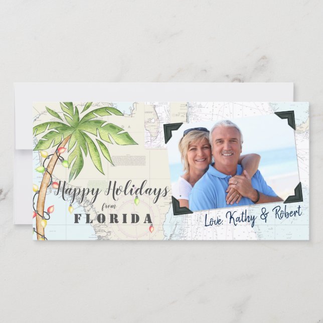 Cartes Pour Fêtes Annuelles Joyeuses Fêtes Tropicales et Nautiques de Floride (Devant)