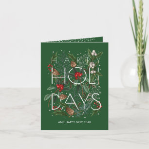 Cartes Pour Fêtes Annuelles Joyeuses Fêtes Typographie Verdure Baies Pliées