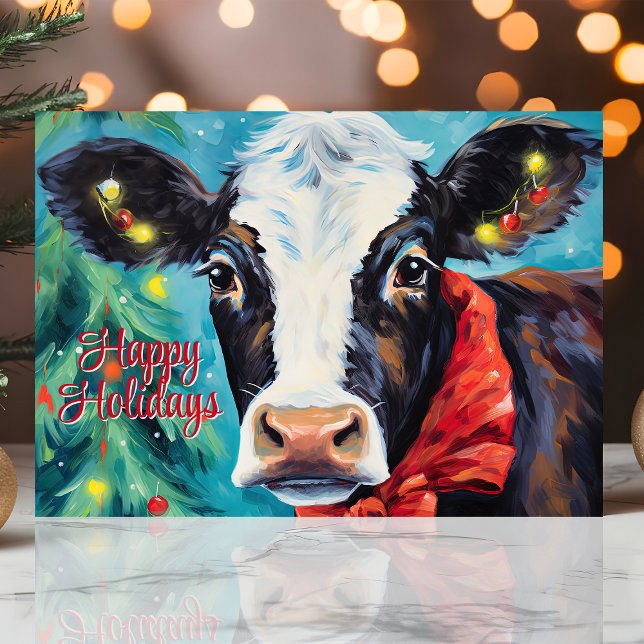 Cartes Pour Fêtes Annuelles Joyeuses fêtes Vache de Noël avec Bow (Créateur téléchargé)