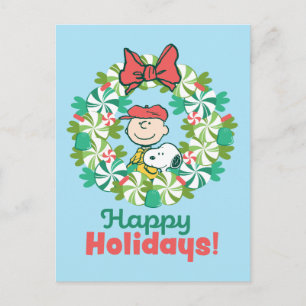 Cartes Pour Fêtes Annuelles Joyeuses fêtes   Wreath de bonbon de menthe poivré