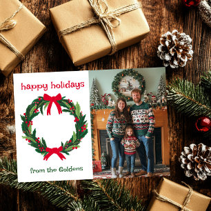 Cartes Pour Fêtes Annuelles Joyeuses fêtes Wreath photos personnalisées Noël