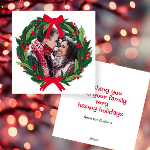 Cartes Pour Fêtes Annuelles Joyeuses fêtes Wreath photos personnalisées Noël