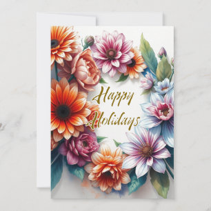 Cartes Pour Fêtes Annuelles Joyeuses Fleurs de Fêtes Aquarelle Joyeux Noël