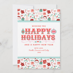 Cartes Pour Fêtes Annuelles Joyeuses Joyeuses Fêtes   Rose et Rouge Holly
