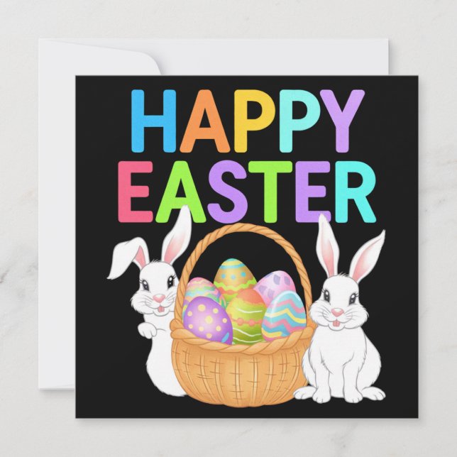 Cartes Pour Fêtes Annuelles Joyeuses Pâques 2025  Œufs Lapin Mignon (Devant)