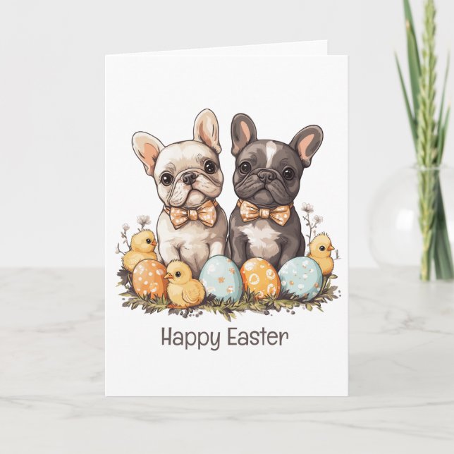 Cartes Pour Fêtes Annuelles Joyeuses Pâques Bouledogues Français (Devant)