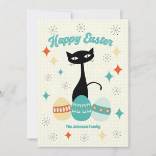 Cartes Pour Fêtes Annuelles Joyeuses Pâques, Chat Moderne du Milieu du Siècle,