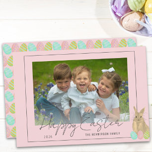 Cartes Pour Fêtes Annuelles Joyeuses Pâques Famille de Lapin Mignon Photo Rose