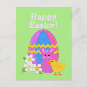 Cartes Pour Fêtes Annuelles Joyeuses Pâques Felt Look Œuf de Pâques Lapin Pous