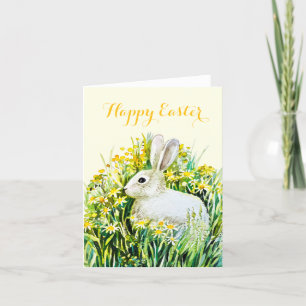 Cartes Pour Fêtes Annuelles Joyeuses Pâques lapin blanc peinture à l'aquarelle