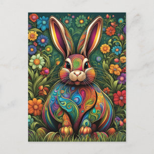 Cartes Pour Fêtes Annuelles Joyeuses Pâques - Lièvre de Pâques dans les fleurs