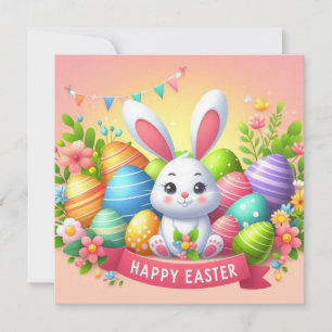 Cartes Pour Fêtes Annuelles Joyeuses Pâques - Œufs de lapin aux couleurs paste