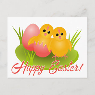 Cartes Pour Fêtes Annuelles Joyeuses Pâques poussins jaunes sur l'herbe verte