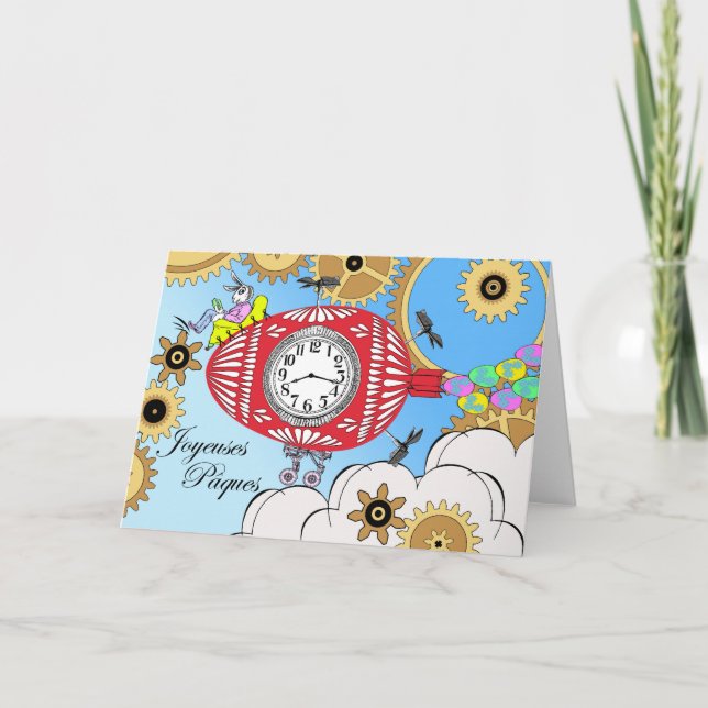 Cartes Pour Fêtes Annuelles Joyeuses Paques, Steampunk Pâques en français (Devant)