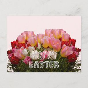 Cartes Pour Fêtes Annuelles Joyeuses Pâques Tulipes roses, blanches et rouges