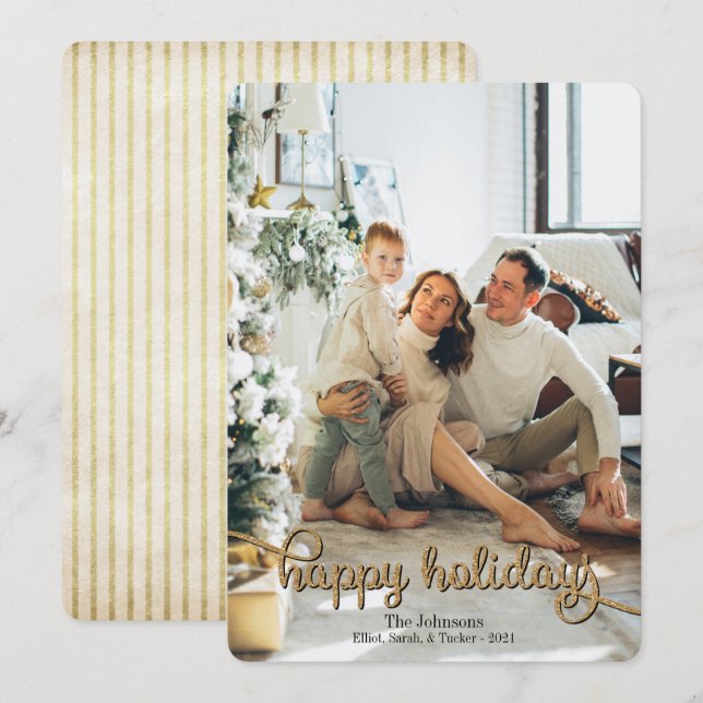 Cartes Pour Fêtes Annuelles Joyeuses Parties scintillant d'or Noël Photo (Devant / Derrière)