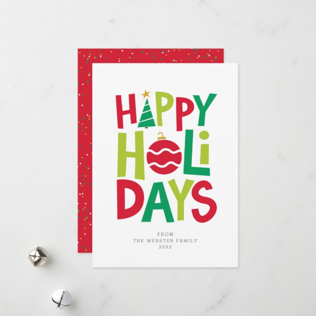 Cartes Pour Fêtes Annuelles Joyeuses vacances amusantes illustrées (Devant/Arrière en situation)