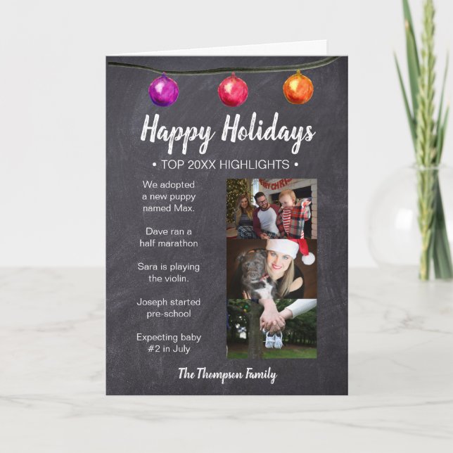 Cartes Pour Fêtes Annuelles Joyeuses vacances année en revue photo de Noël (Devant)